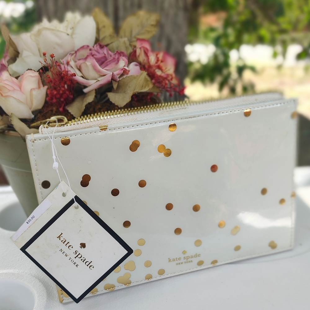 KATE SPADE NEW YORK CONFETTI DOT PENCIL POUCH W/BONUS KS ERASER NWT